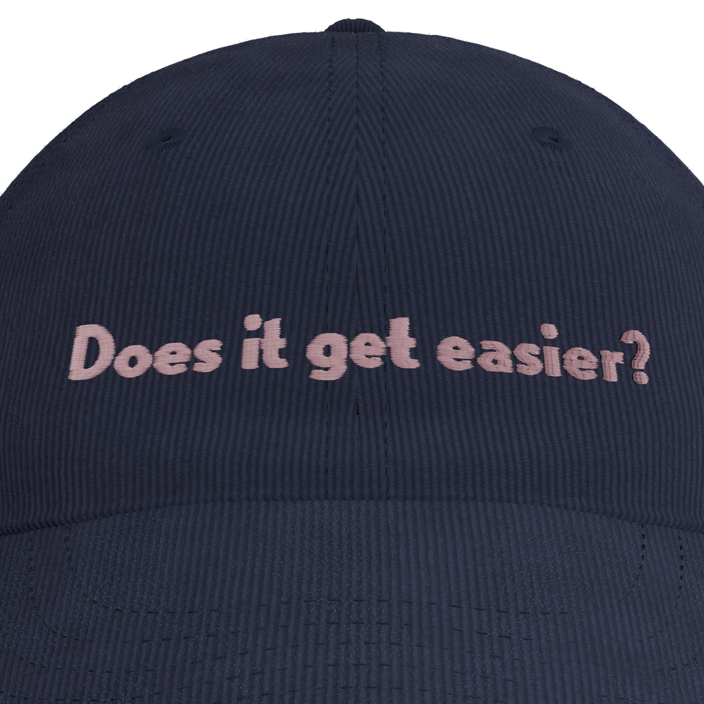 Lost in Translation – "Does It Get Easier?" Corduroy Cap – embroidery detail