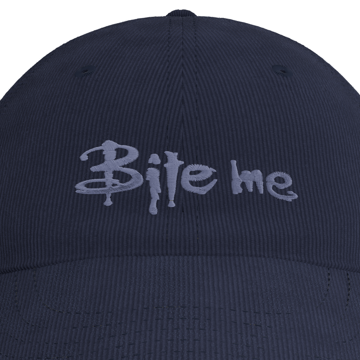 Buffy the Vampire Slayer – Bite Me Corduroy Cap – embroidery detail
