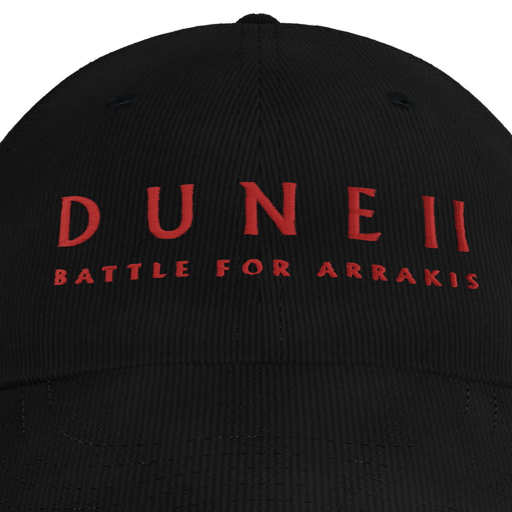 Dune II Battle for Arrakis Black Corduroy Cap – embroidery detail