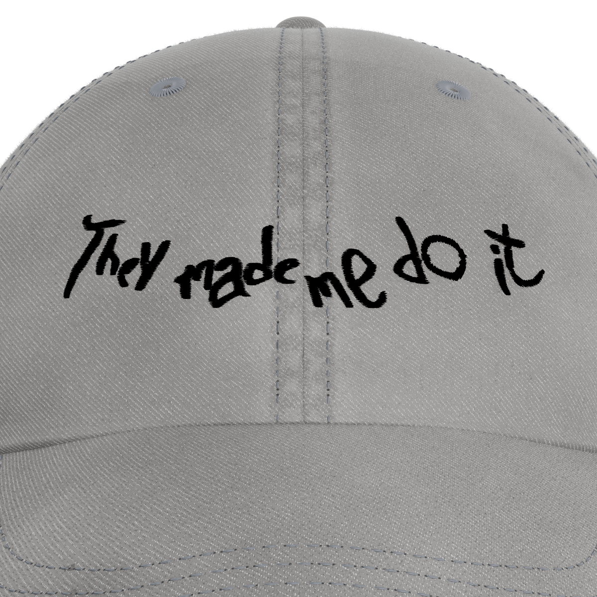 Donnie Darko – "They Made Me Do It" Cap – embroidery detail